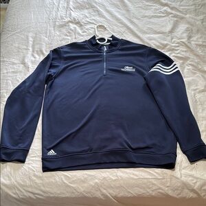Adidas Blue Zip Up Sweater with Signature Stripes
